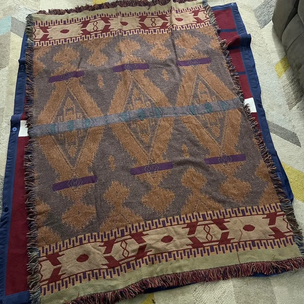 Vtg Southwestern Aztec Blanket Throw Western Ranch multicolored camp bonfire